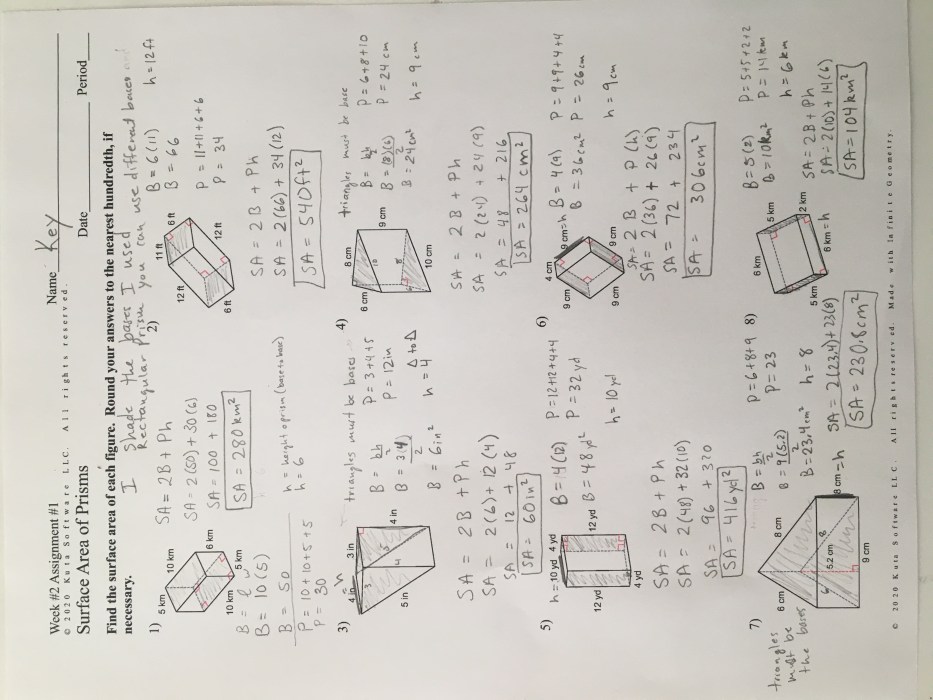 Surface area homework 3 answer key